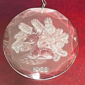 VTG Baby Deer Fir Branches Clear Acrylic 1983 Christmas Ornament 3.25"